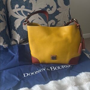 Dooney & Bourke Yellow and Brown Shoulder Bag with Pebbled Leather